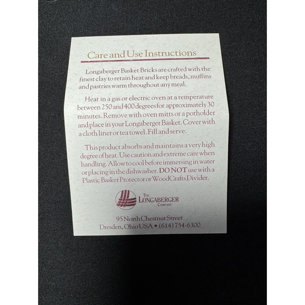 LONGABERGER BUTTON BASKET WARMING BRICK #30198 IN ORIGINAL BOX - Picture 5 of 5